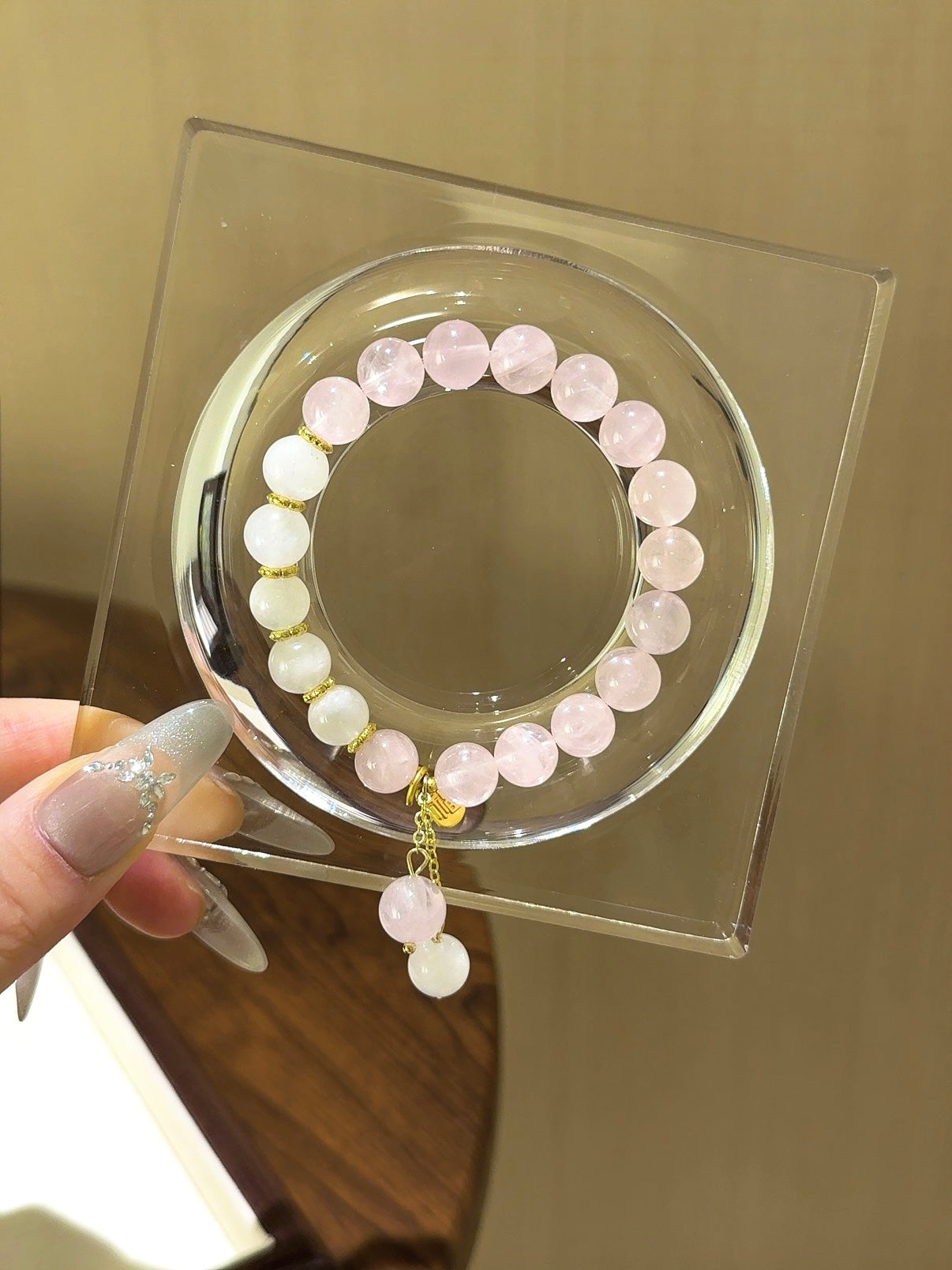 ▫️▪️ Pink crystal blue moonlight bracelet